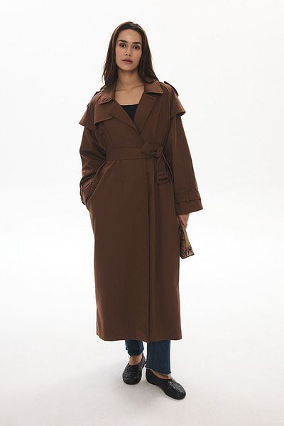 Hooopstore Brown Gabardine Trench Coat - Aller Detailed