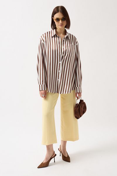 Black Fashion Striped Satin Brown Shirt