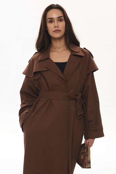 Hooopstore Brown Gabardine Trench Coat - Aller Detailed