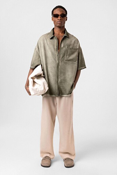 Vamos Оверсайз сорочка хакі з виїмкою та косими кишенями