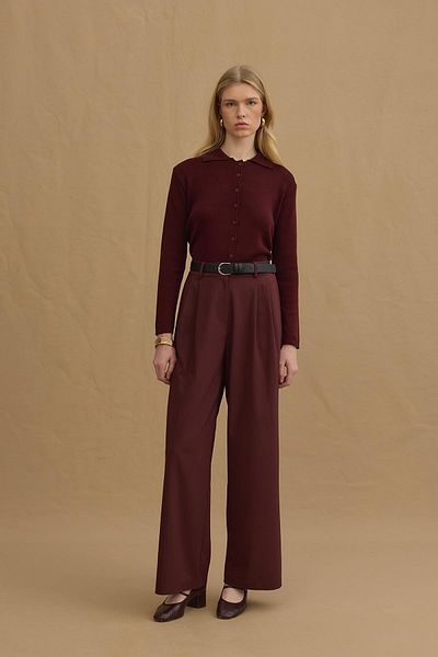 Fahhar Burgundy Double Pleated Trousers