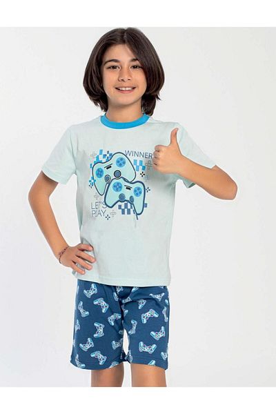 CONFEO Costum de pijama mentă cu mânecă scurtă pentru bărbați C9T4N0O-047