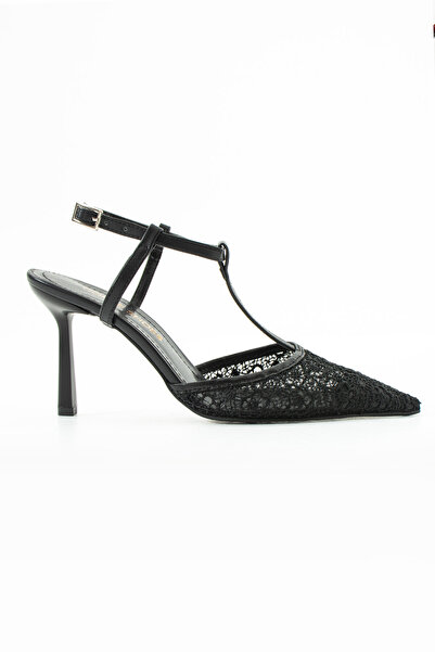 Gökçe Shoes KARİN SİYAH DANTEL DEYAT BİLEKTEN BAĞLI KADIN TOPUKLU AYAKKABI