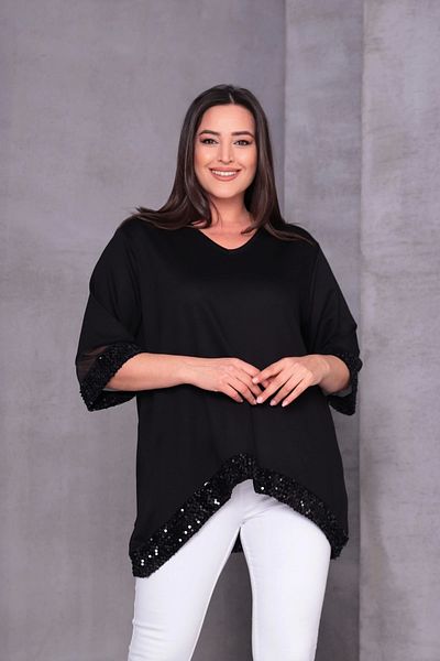 aytemas Skirt Asymmetrical Sequin Detailed Blouse