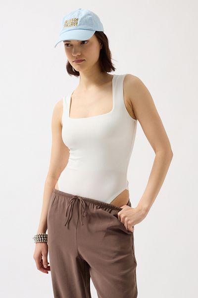 Black Fashion Square Neck Thick Strap White Bodysuit