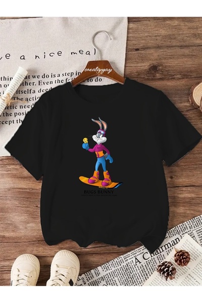 oneagılyazı Тениска с щампа на Бъгс Бъни с голям размер за сноуборд и малки деца