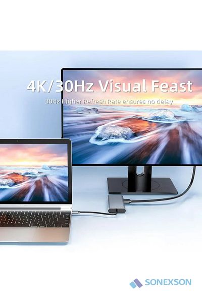 SONEX محول 11 في 1 من النوع C إلى منفذ USB Hub متوافق مع HDMI 4x Usb Lan Vga SD محول بطاقة معدد
