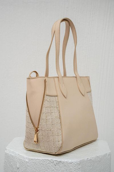 LAMİNTA Γυναικεία τσάντα ώμου Mely Cream Tweed με λεπτομέρειες