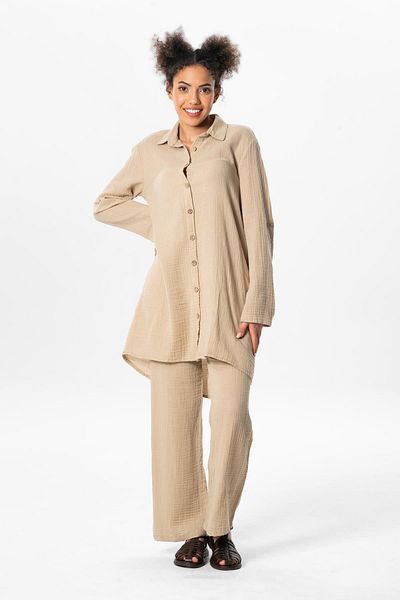 Eliş Şile Bezi Large Size Sedanur Shirt Collar, Summer and Nightingale Tunic