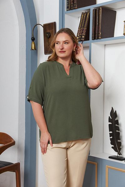 RMG Oversized Blouse Khaki, Sleeve Slit Advanced