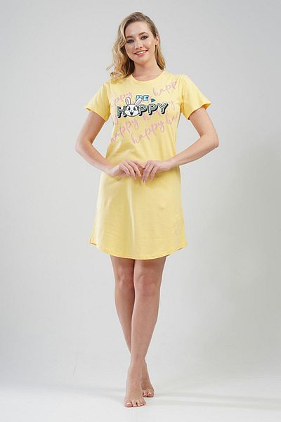 VİENETTA Women's Short Sleeve 100% Cotton Yellow Nightgown C7T3N5O111