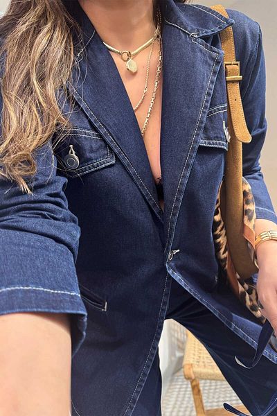 Sohotique By P Jachetă blazer de jeans cu cusături albastru bleumarin