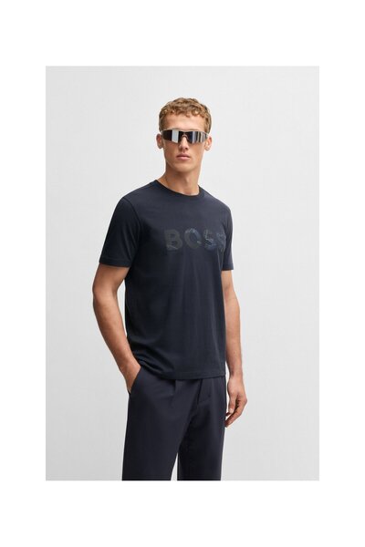 BOSS Logo baskılı pamuklu penye tişört