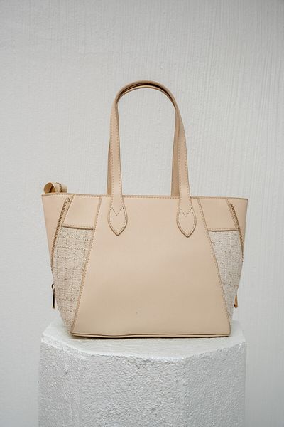 LAMİNTA Γυναικεία τσάντα ώμου Mely Cream Tweed με λεπτομέρειες