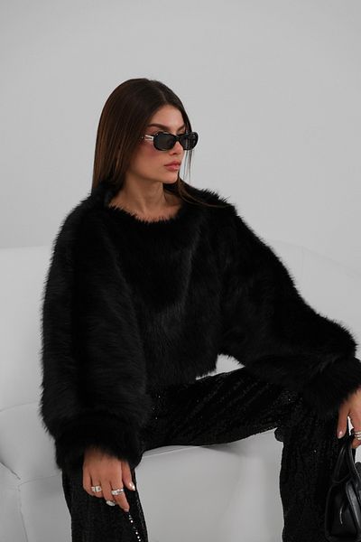 Black Fashion Hanorac negru de pluș cu mânecă cu balon