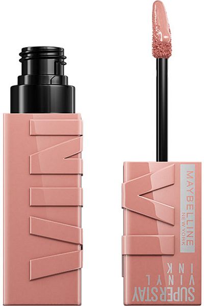 Maybelline New York أحمر شفاه لامع مقاوم للتلف طويل الأمد من سوبر ستاي فينيل إنك نودز، كابتيفيتد