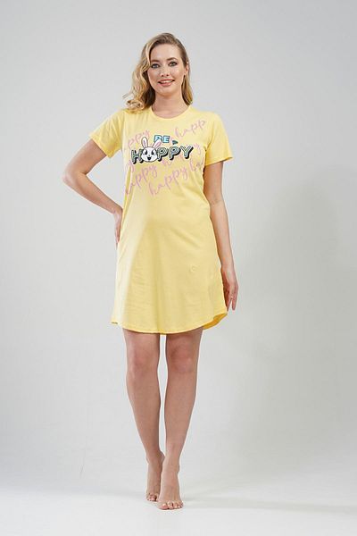 VİENETTA Women's Short Sleeve 100% Cotton Yellow Nightgown C7T3N5O111
