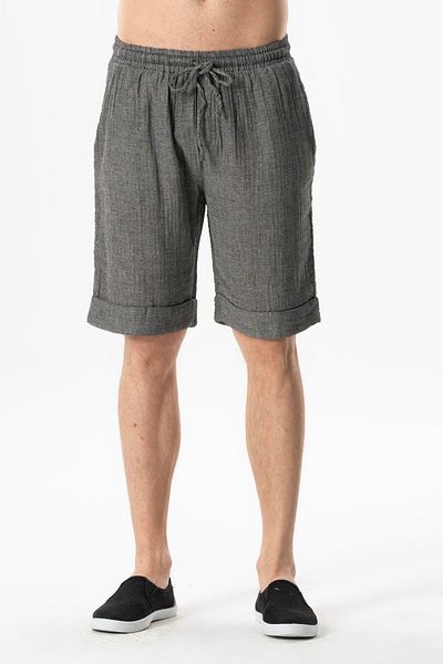 Eliş Şile Bezi Pantaloni scurți de vară pentru bărbați din muselină gri cu talie elastică