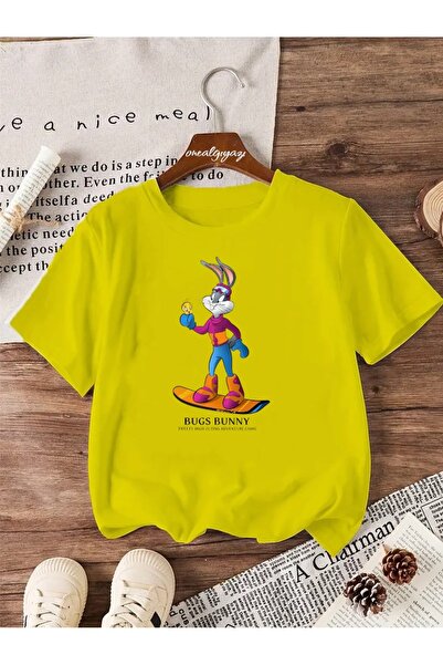 oneagılyazı Тениска с щампа на Бъгс Бъни с голям размер за сноуборд и малки деца