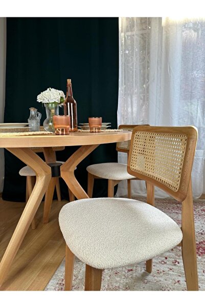 Woodenbend Arlen Yuvarlak Natural Masa Sandalye Takımı 100 cm – 4 Sandalyeli Bohem İskandinav Yemek Masası