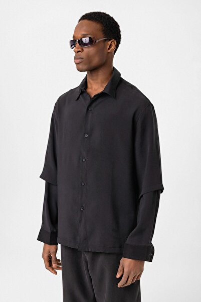 Vamos Чорний оверсайз-топ з двома рукавами