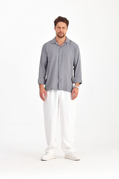Gray Clothing Men's Black Oversize Loose Fit Long Sleeve Loose Linen Men's Shirt