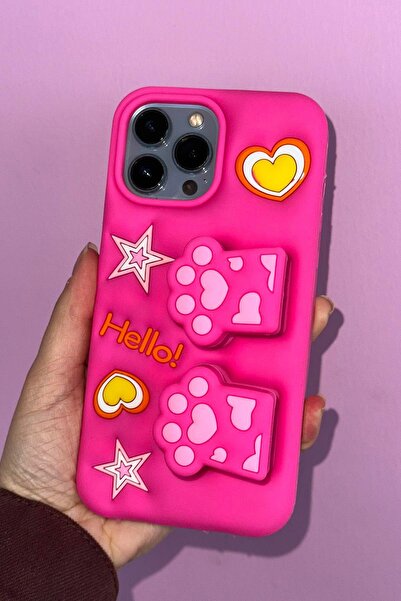 TAKIŞTIR Pembe Renk Pati Figürlü 13 Pro Max Telefon Kılıfı