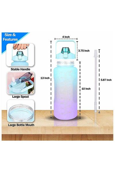 COOYA 2L Water Bottle, Leakproof Large Capacity with Straw, Label, and Fixing Strap (Blue/Purple)