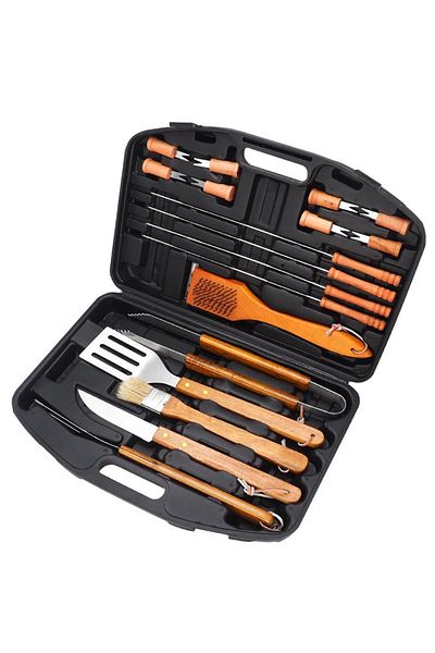 British Chef 18-piece Bbq Tool Set With Stainless Steel Accessories & Case-bc321