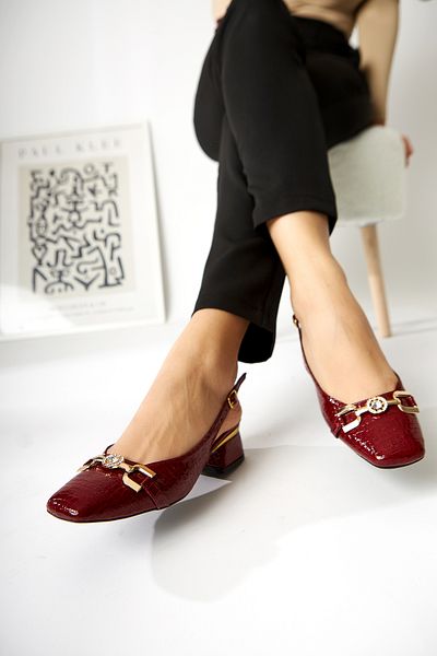 Limoya Tai Burgundy Crocodile Stone Heeled Women's Shoes