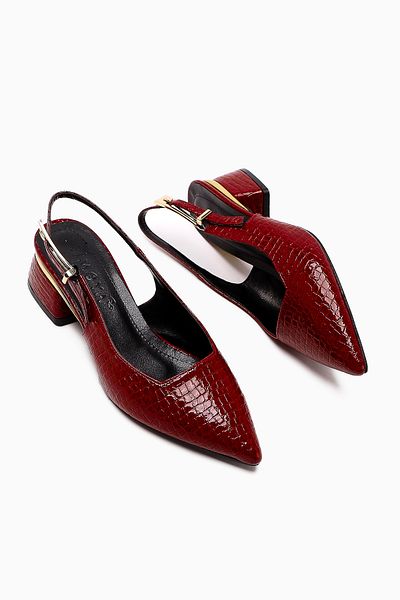 Limoya Pantofi de damă cu toc cu curea de crocodil Nadiya Burgundy