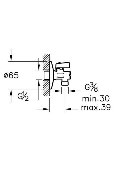 VitrA Angle valve with filter, G1/2 inlet thread, G3/4 outlet, metal lever, 1/2”x3/8”