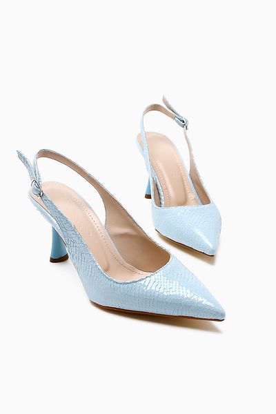 Limoya Pantofi cu toc pentru femei Moira Baby Blue din piele texturată cu vârf ascuțit
