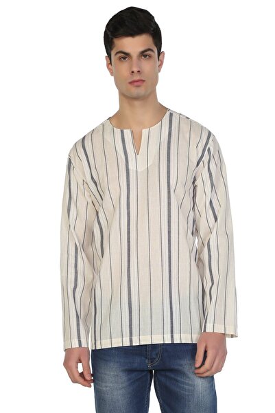 Eliş Şile Bezi Καλοκαιρινό μπλουζάκι με μακρυμάνικο Sile, εκρού γκρι ριγέ 3028