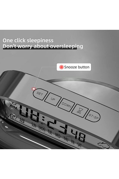 COOYA Digital Alarm Clock, LED Mirror Desk Clock, Weather Humidity  Digital Calendar Clock (Black)