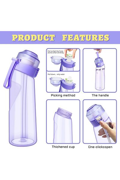 COOYA Water Bottle with 7 Flavored Pods, 21 oz Scented Water Cup with Straw, Leak Proof (Purple)