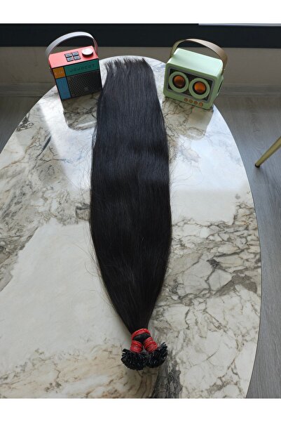 70 cm Naturel Siyah - Doğal Gerçek İnsan Saçı - Mikro Kaynak Saç - 0,8 gram
