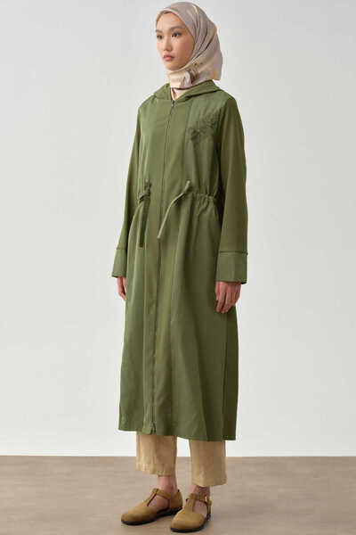 Tuğba Nakış Detaylı Garnili Örme Giy-Çık - Haki