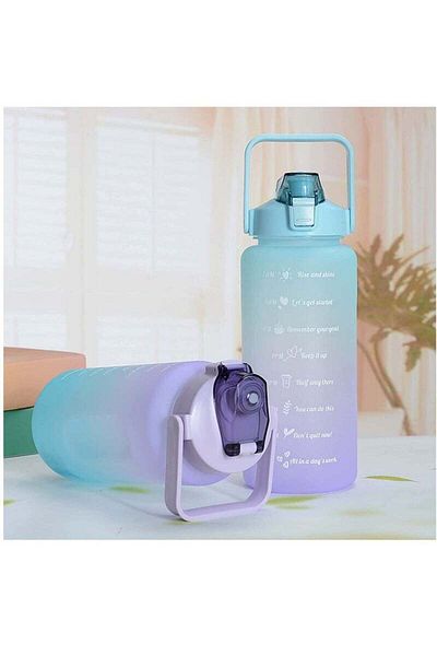 COOYA Water Bottle, 2l , Large Capacity Water Bottle with Straw, Label, Fixing Strap, Reusable Leak Proof
