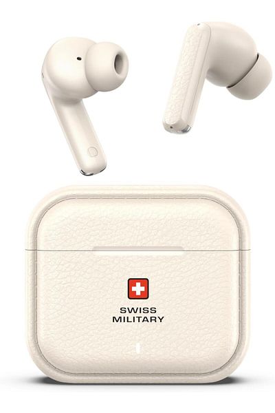 Swiss Military سماعات أذن Victor RT75 PRO ANC - ENC، وضع الشفافية، LDAC عالي الدقة، تقنية اللمس الذكي، وضع الاستعداد لمدة 180 يومًا - كريمي