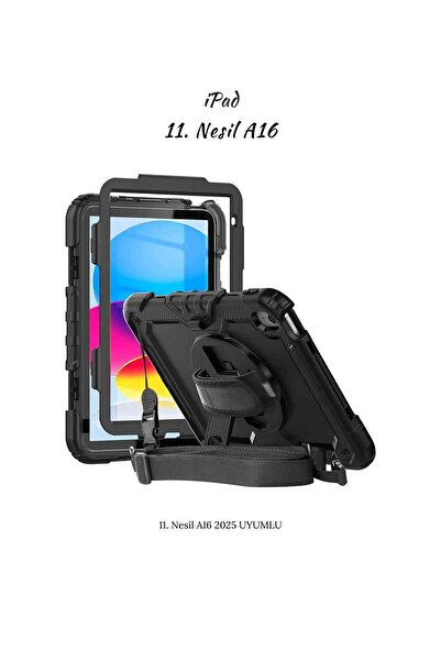 Fuchsia iPad 11. Nesil 2025 A16 Çip Uyumlu Defender Askılı 360° Dönebilir Standlı Zırh Tablet Kılıfı