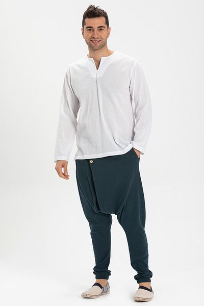 Eliş Şile Bezi Μακρυμάνικο ύφασμα Şile - Crew Neck - Ανδρικό καλοκαιρινό μπλουζάκι - Λευκό 3001