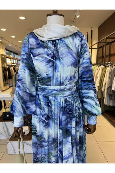 Zühre ÇİÇEK DESENLİ ELBİSE MAVİ 0455