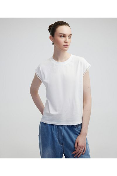 MISS IPEKYOL Tricou cu dungi croșetate