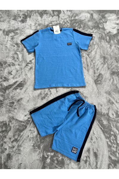 NEWKİDS 7-10 Years Old Boy's Suit with Waffle Garnish Shorts