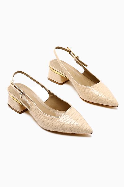 Limoya Nadiya Beige Crocodile Belted Heeled Women's Shoes
