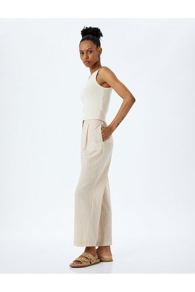 Koton Comfortable Fit High Waist Wide Leg Trousers with Pockets