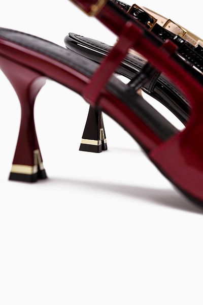 Limoya Pantofi de damă Seydi Burgundy din piele lacuită cu cataramă cu toc închis