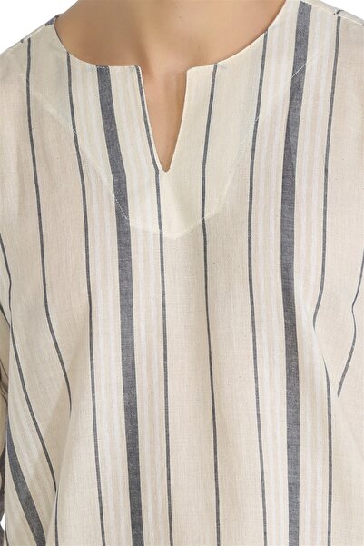 Eliş Şile Bezi Καλοκαιρινό μπλουζάκι με μακρυμάνικο Sile, εκρού γκρι ριγέ 3028