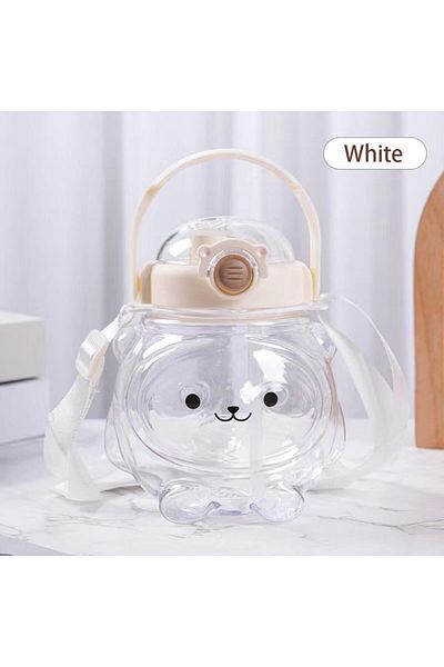 COOYA 1000ml Cartoon Bear Shape Drinking Bottle, Portable with Straw Reusable Large Water Bottle